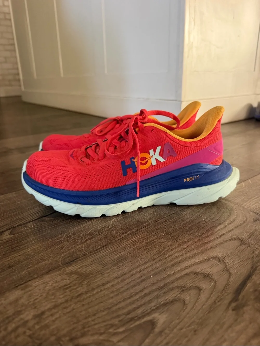 Hoka One One Mach 4 Running Shoes Fiesta Bluing Red 1113529-FBLN Women's 6.5B